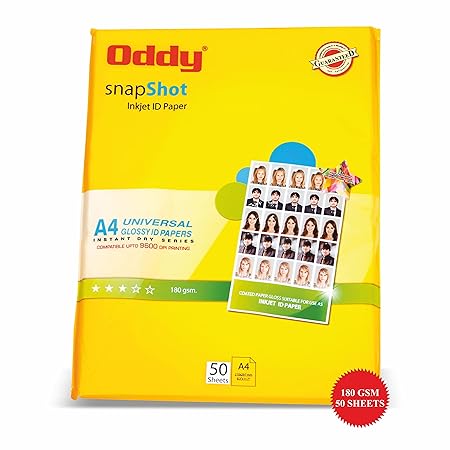 Oddy 180 GSM A4 Size Glossy Photo Paper – Waterproof, Instant Drying, Pack of 50 Sheets, Compatible with Inkjet Printer