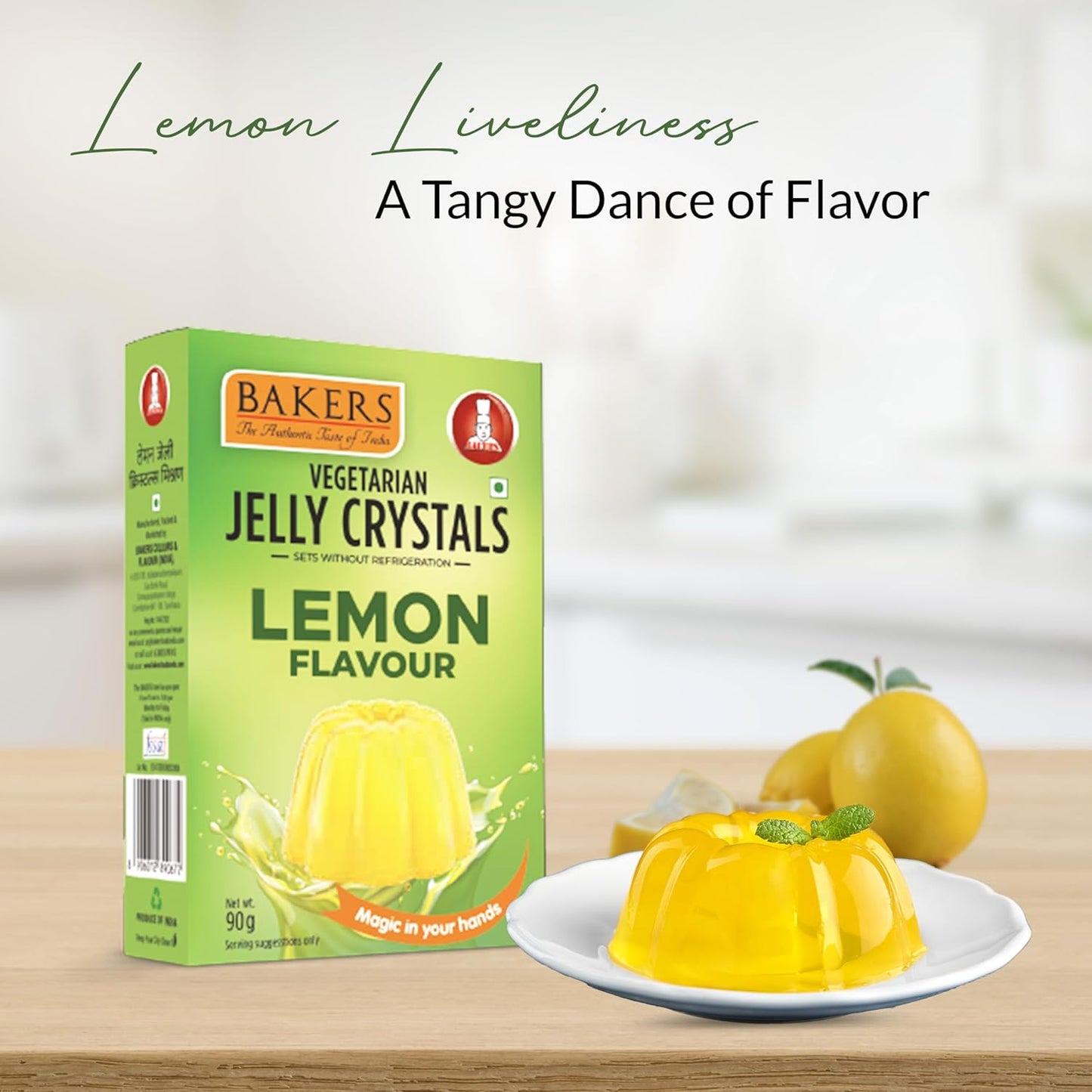 EXOTIC DESSERT COMBO 9 - BAKERS Custard Powder Vanilla Flavour 200 gm + BAKERS Jelly Crystals Lemon Flavour 90 gm