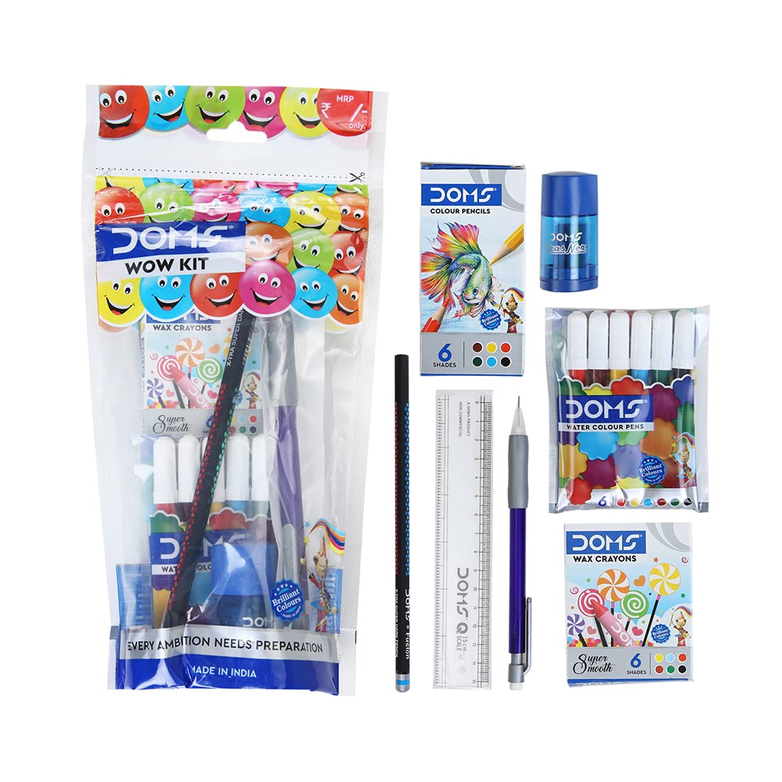 Doms Plastic Wow Craft Kit | Perfect Value Pack | Kit for Creative Minds | Gifting Range for Kids | Combination of 7 Stationery Items, Multicolor Pack of 10 (9+1 Free)