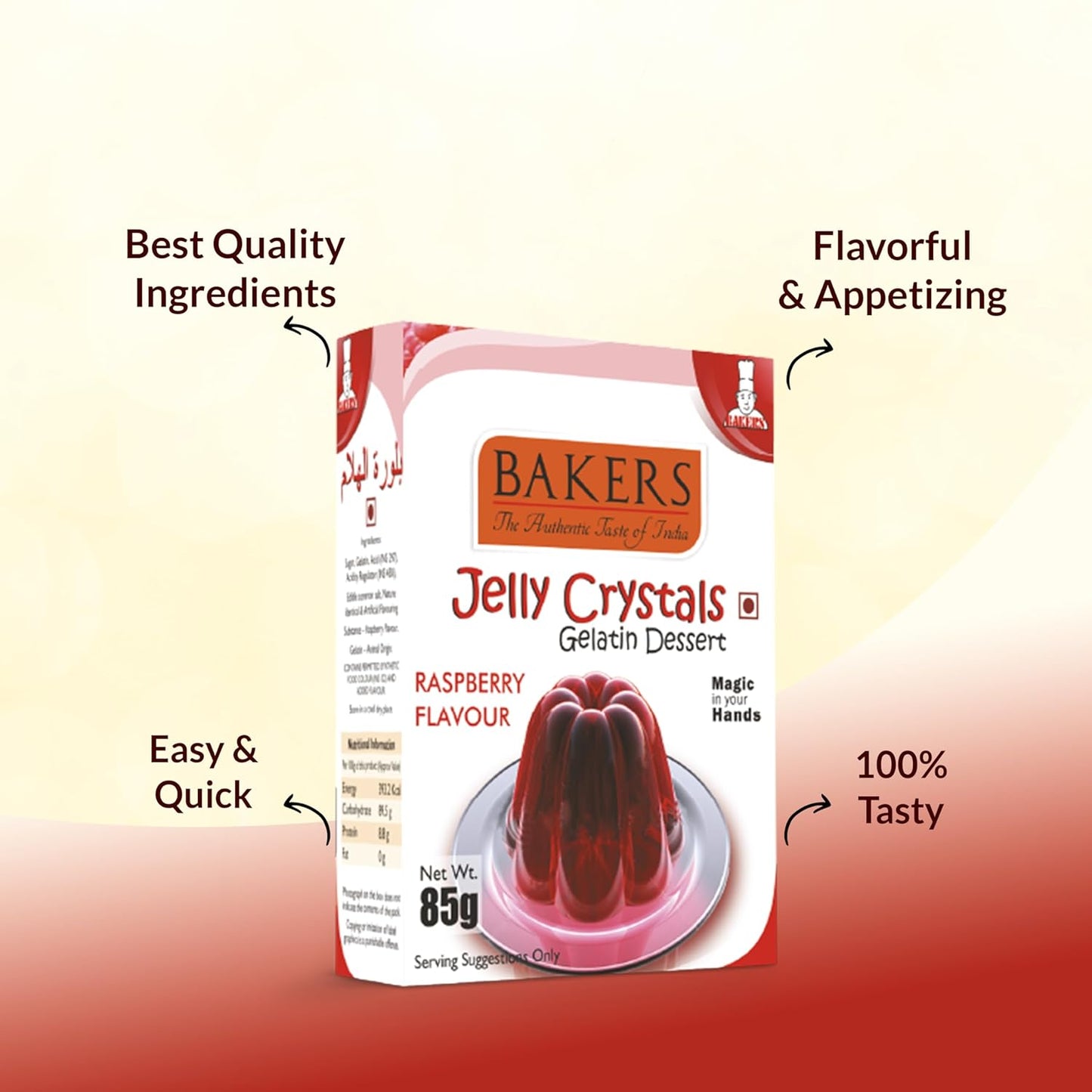 EXOTIC DESSERT COMBO 7 - BAKERS Custard Powder Vanilla Flavour 100 gm + BAKERS Jelly Crystals Cranberry Flavour 90 gm