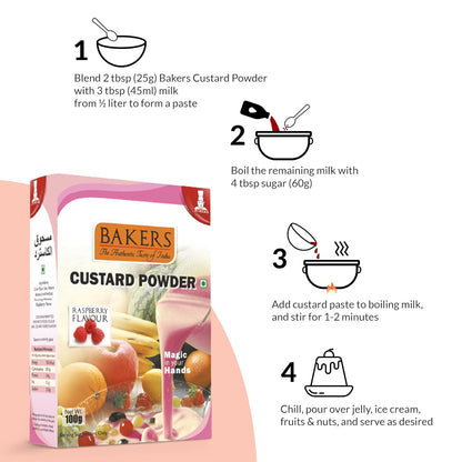 BAKERS Custard Powder Raspberry Flavour Pack of 3 (100 gm x 3)