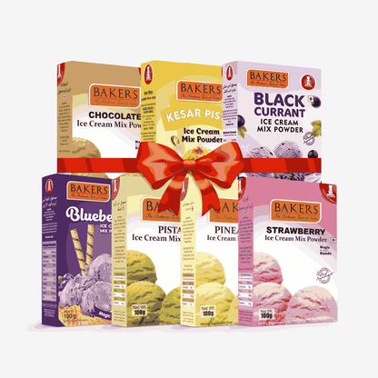 BAKERS Ice Cream Mix Powder - Black Currant + Blueberry + Chocolate + Kesar Pista + Pineapple + Pista + Strawberry  Pack of 7 Pluugin Store