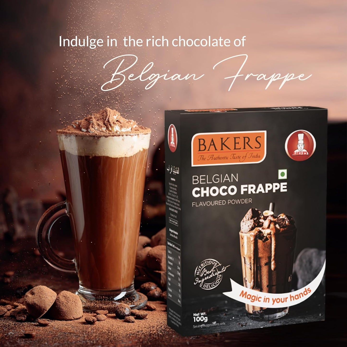 DOUBLE DELIGHT PACK 3 - BAKERS Cocoa Powder 50 gm + BAKERS Belgian Choco Frappe Powder 100g