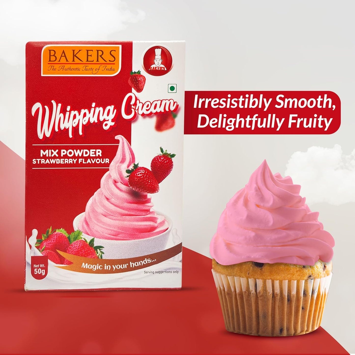 3-in-1 Whipping Cream - BAKERS Whipping Cream + Chocolate + Strawberry 50gm (Pack of 3)