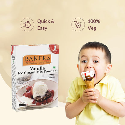 BAKERS Ice Cream Mix Powder Vanilla + Black Current + Mango + Chocolate Flavour Pack of 4