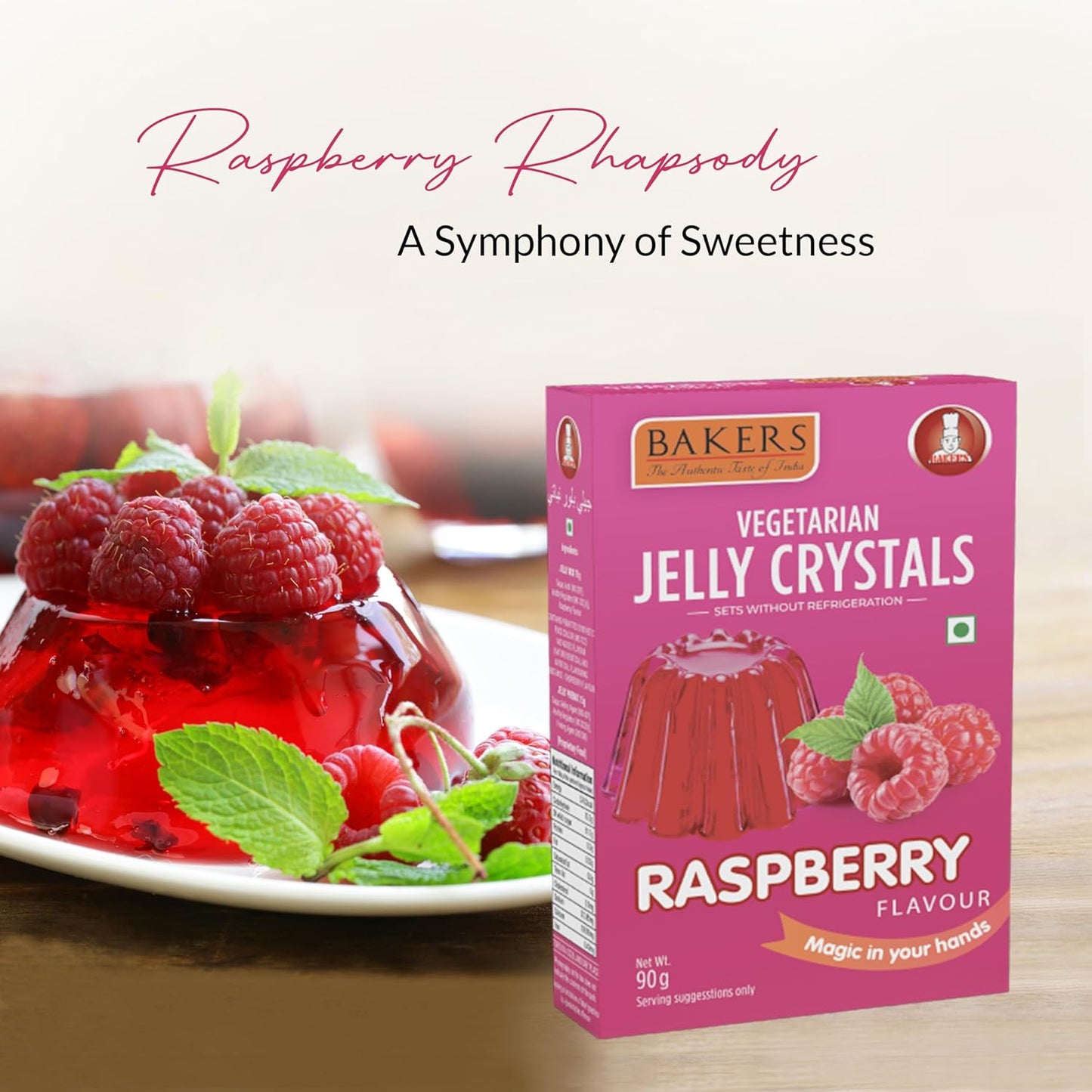 EXOTIC DESSERT COMBO 5 - BAKERS Custard Powder Vanilla Flavour 200 gm + BAKERS Jelly Crystals Raspberry Flavour 90 gm