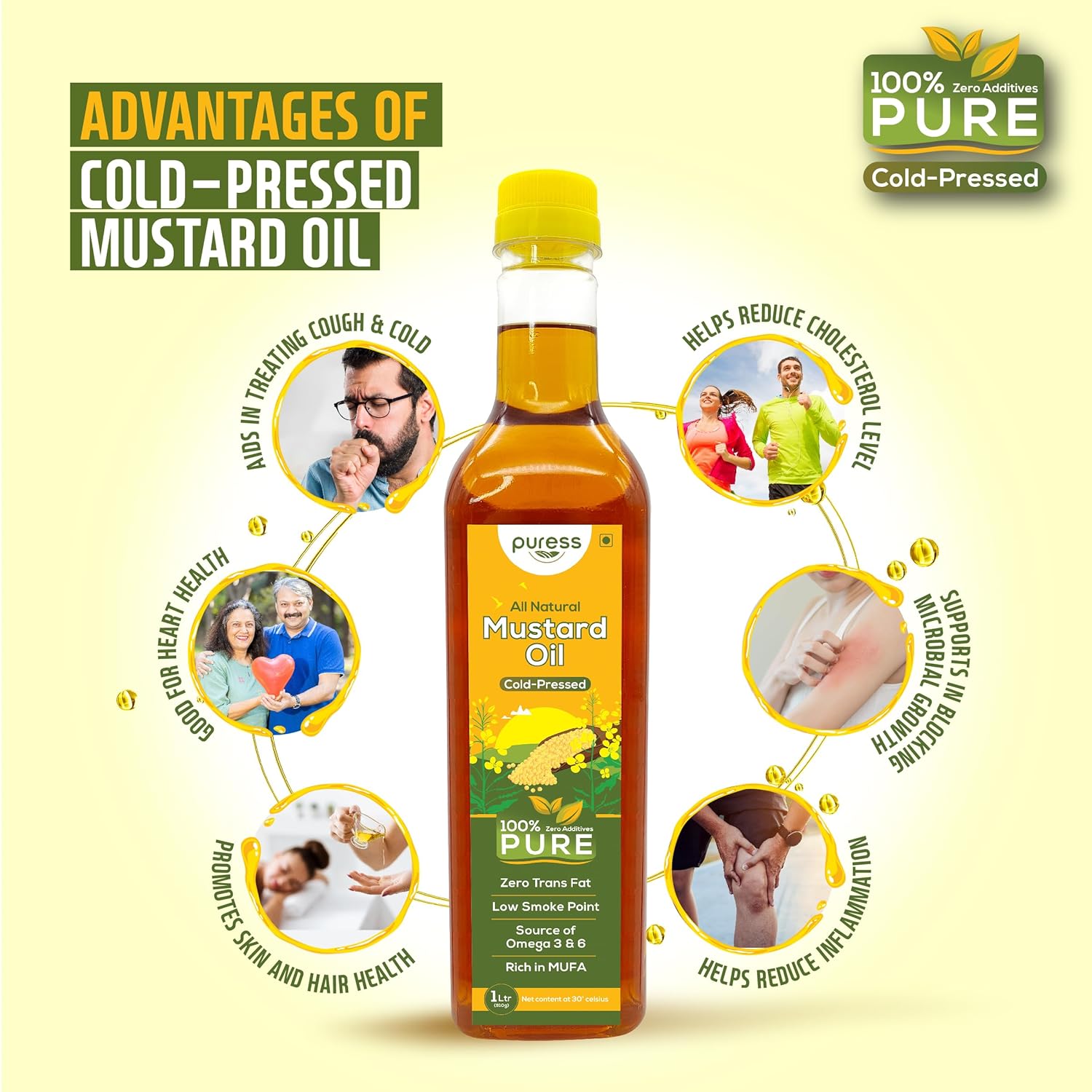 Puress Cold Pressed Mustard Oil 1 Liter +  Corn Flour Pack of 1