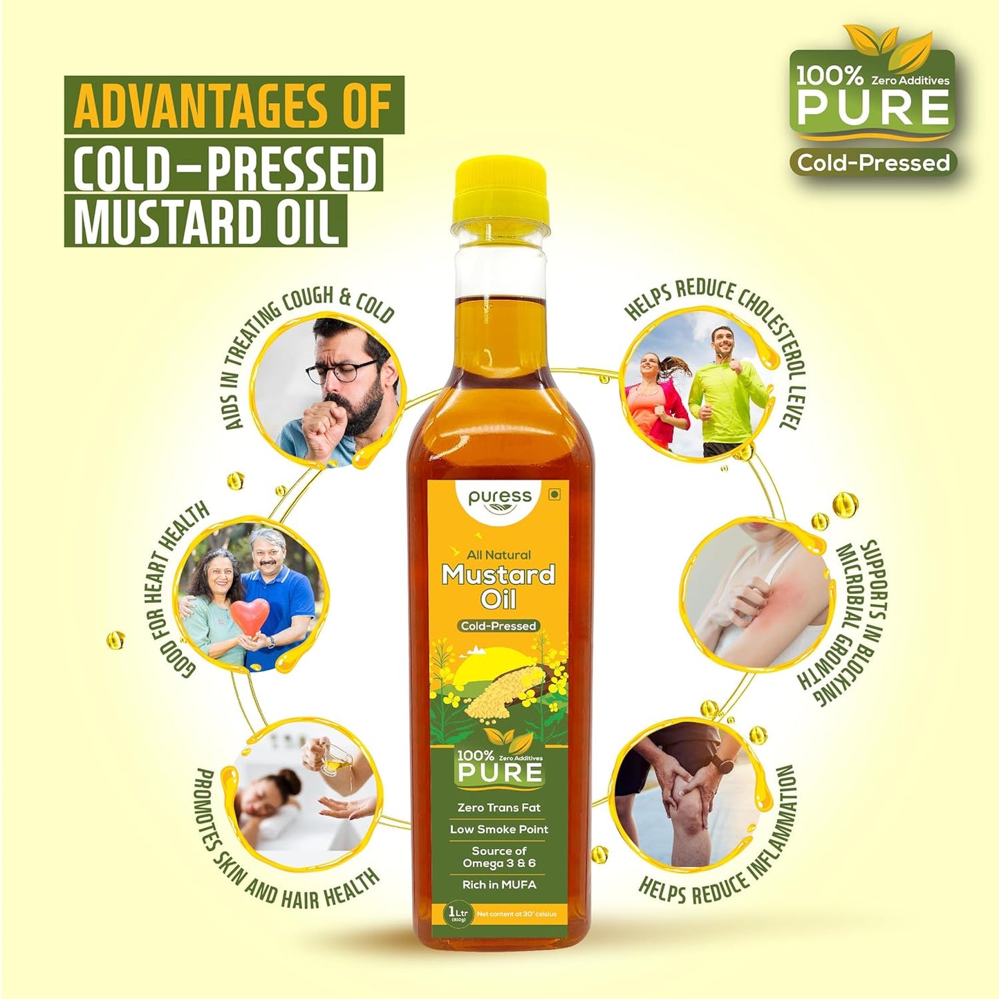 Puress Cold Pressed Mustard Oil Pack of 2 (1 Liter x 2)