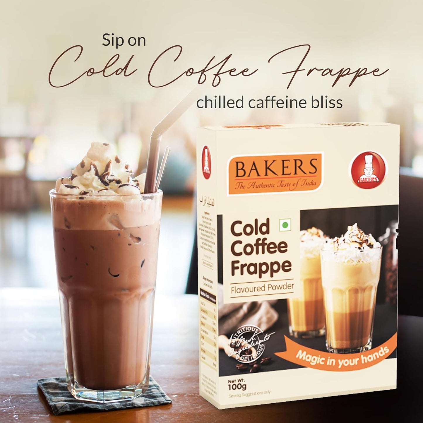 DOUBLE DELIGHT PACK 2 - BAKERS Cold Coffee Frappe Powder 100gm + Cocoa Powder 50gm