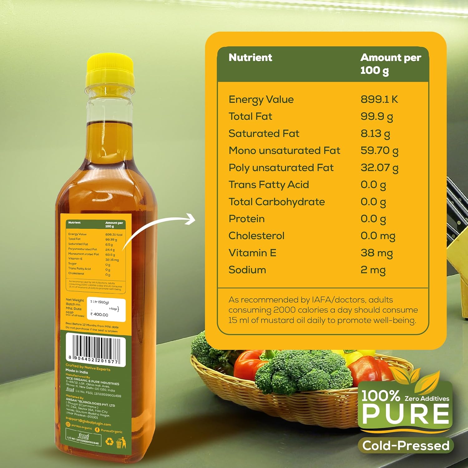 Puress Cold Pressed Mustard Oil 1 Liter +  Corn Flour Pack of 1