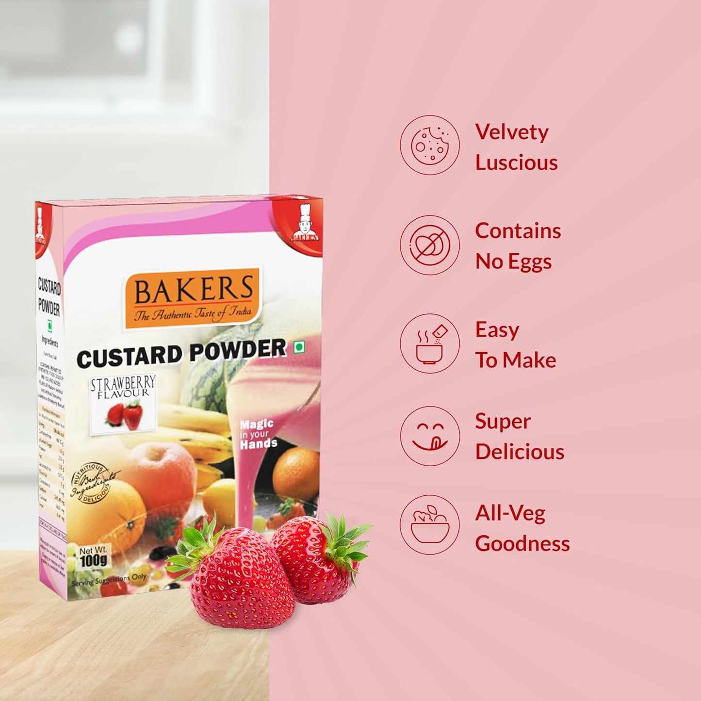 CUSTARD COMBO - BAKERS Custard Powder Pine Apple + Strawberry + Mango Flavour 100gm