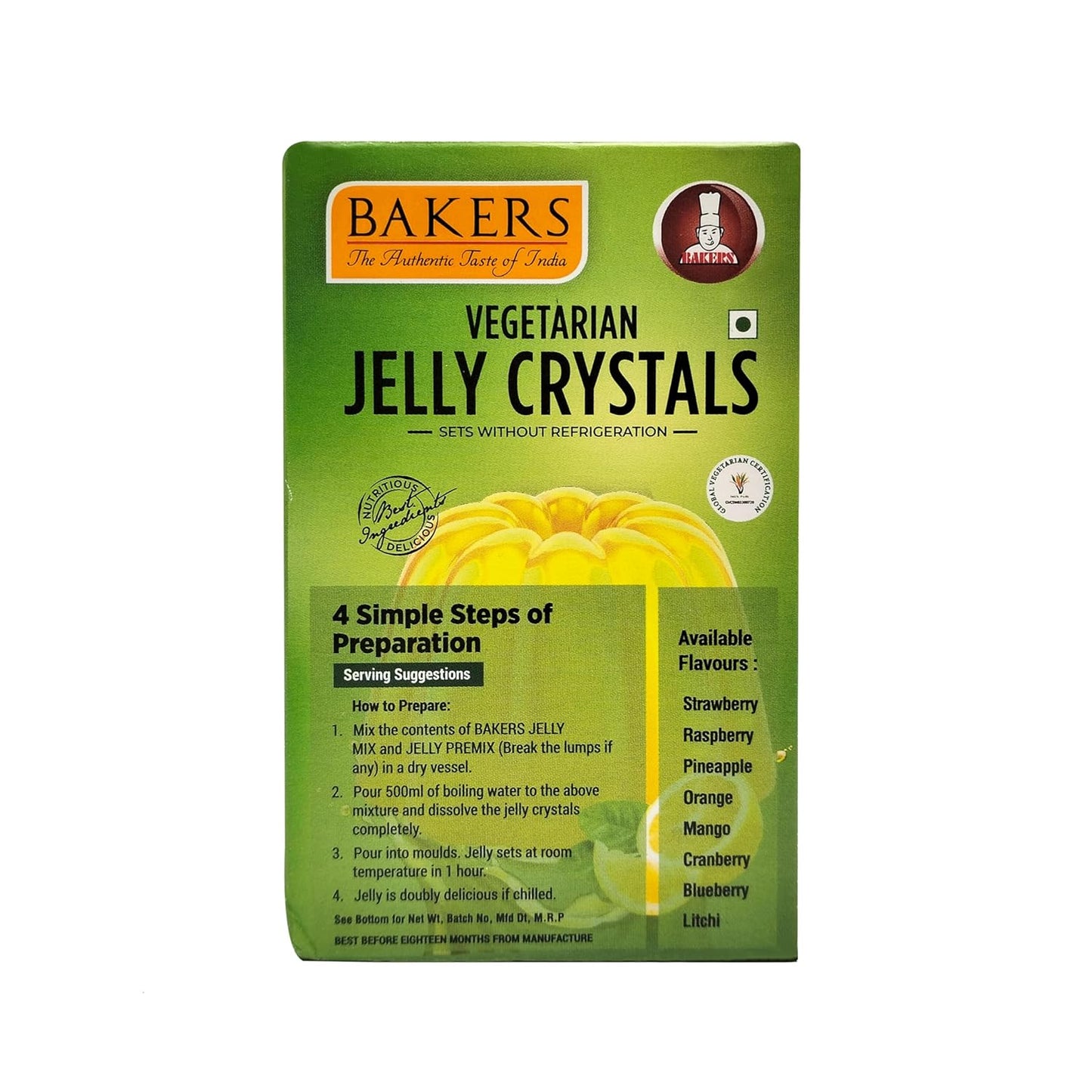 EXOTIC DESSERT COMBO 9 - BAKERS Custard Powder Vanilla Flavour 200 gm + BAKERS Jelly Crystals Lemon Flavour 90 gm