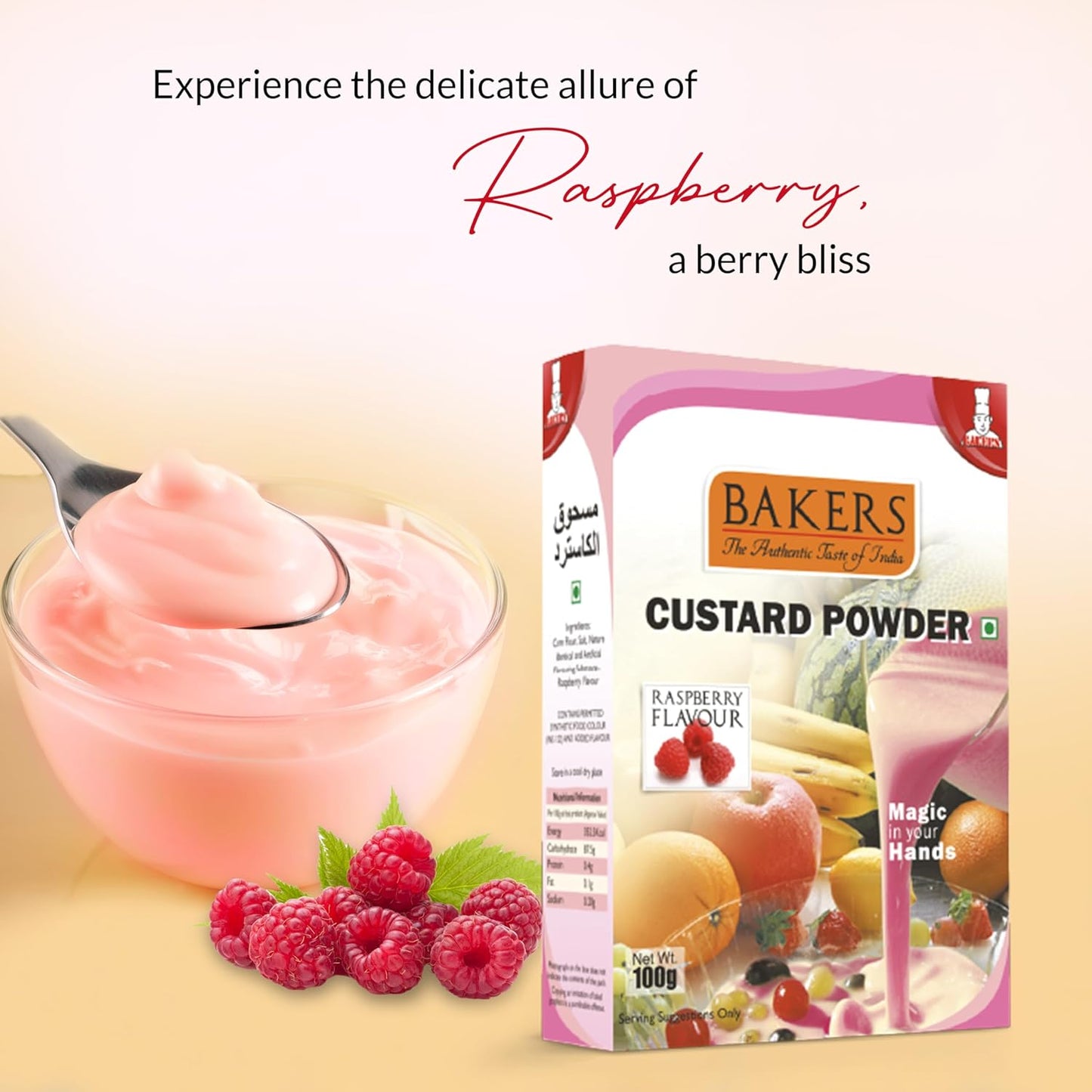 BAKERS Custard Powder Raspberry Flavour Pack of 3 (100 gm x 3)