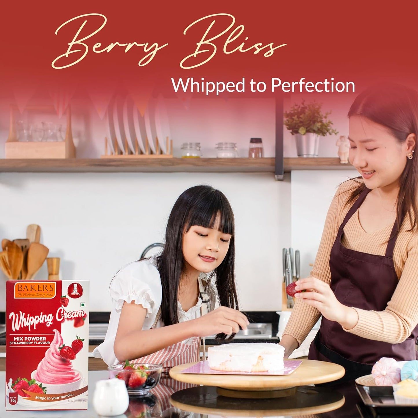 3-in-1 Whipping Cream - BAKERS Whipping Cream + Chocolate + Strawberry 50gm (Pack of 3)