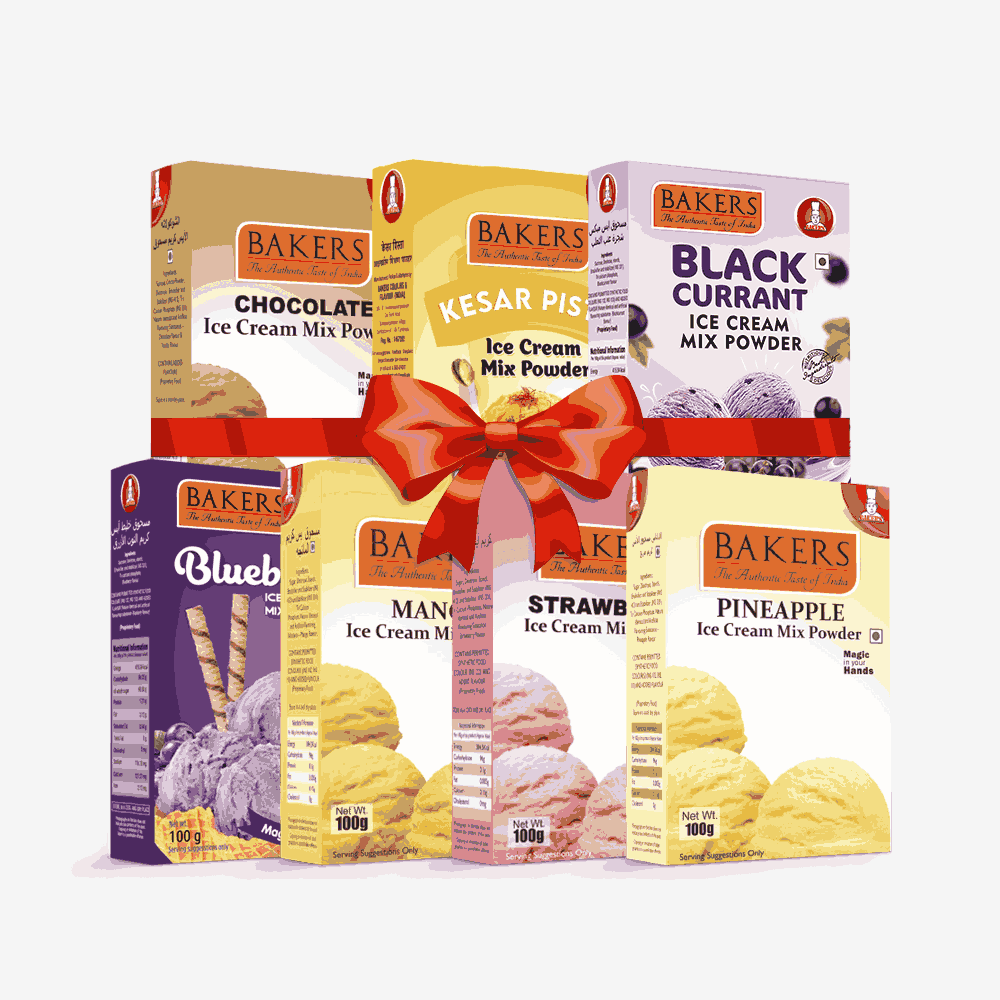 BAKERS Ice Cream Mix Powder - Black Currant + Blueberry + Chocolate + Kesar Pista + Pineapple + Strawberry + Mango  Pack of 7 Pluugin Store