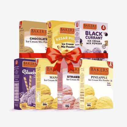 BAKERS Ice Cream Mix Powder - Black Currant + Blueberry + Chocolate + Kesar Pista + Pineapple + Strawberry + Mango  Pack of 7 Pluugin Store