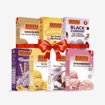 BAKERS Ice Cream Mix Powder - Black Currant + Blueberry + Chocolate + Kesar Pista + Strawberry + Vanilla + Mango  Pack of 7 Pluugin Store