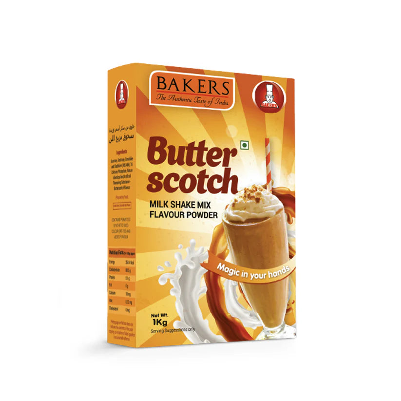 BAKERS Milkshake Mix Powder Pack of 5 VANILLA + MANGO + PISTA + CHOCOLATE + BUTTERSCOTCH