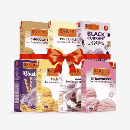 BAKERS Ice Cream Mix Powder - Black Currant + Blueberry + Chocolate + Pineapple + Strawberry + Vanilla + Mango  Pack of 7 Pluugin Store
