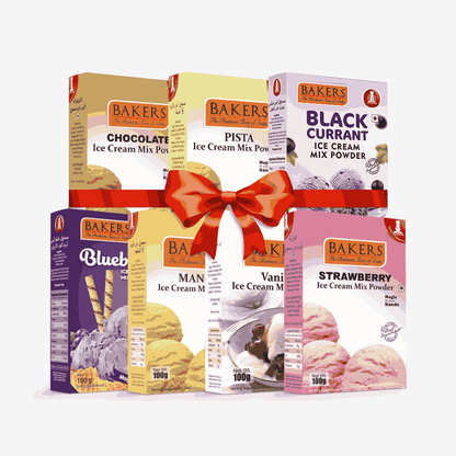 BAKERS Ice Cream Mix Powder - Black Currant + Blueberry + Chocolate + Pista + Strawberry + Vanilla + Mango  Pack of 7 Pluugin Store