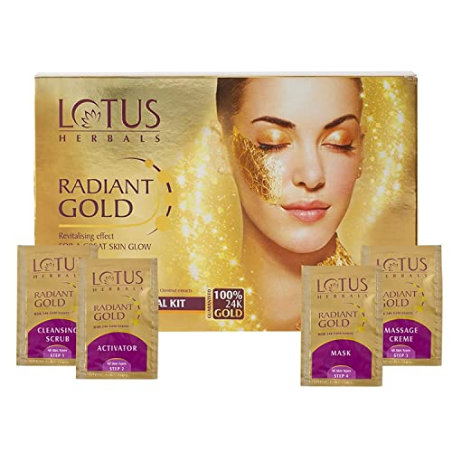 Lotus Herbals Radiant Gold Cellular Glow 1 Facial Kit | With 24K Gold leaves | All Skin Types | 37g |For Skin Glow & deep cleansing