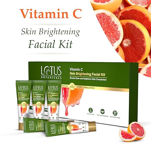 Lotus Botanicals Vitamin C Skin Brightening Facial Kit |Boosts Glow | Brightens Skin Complexion | 5 Step Facial Pack Suitable For All Skin Types