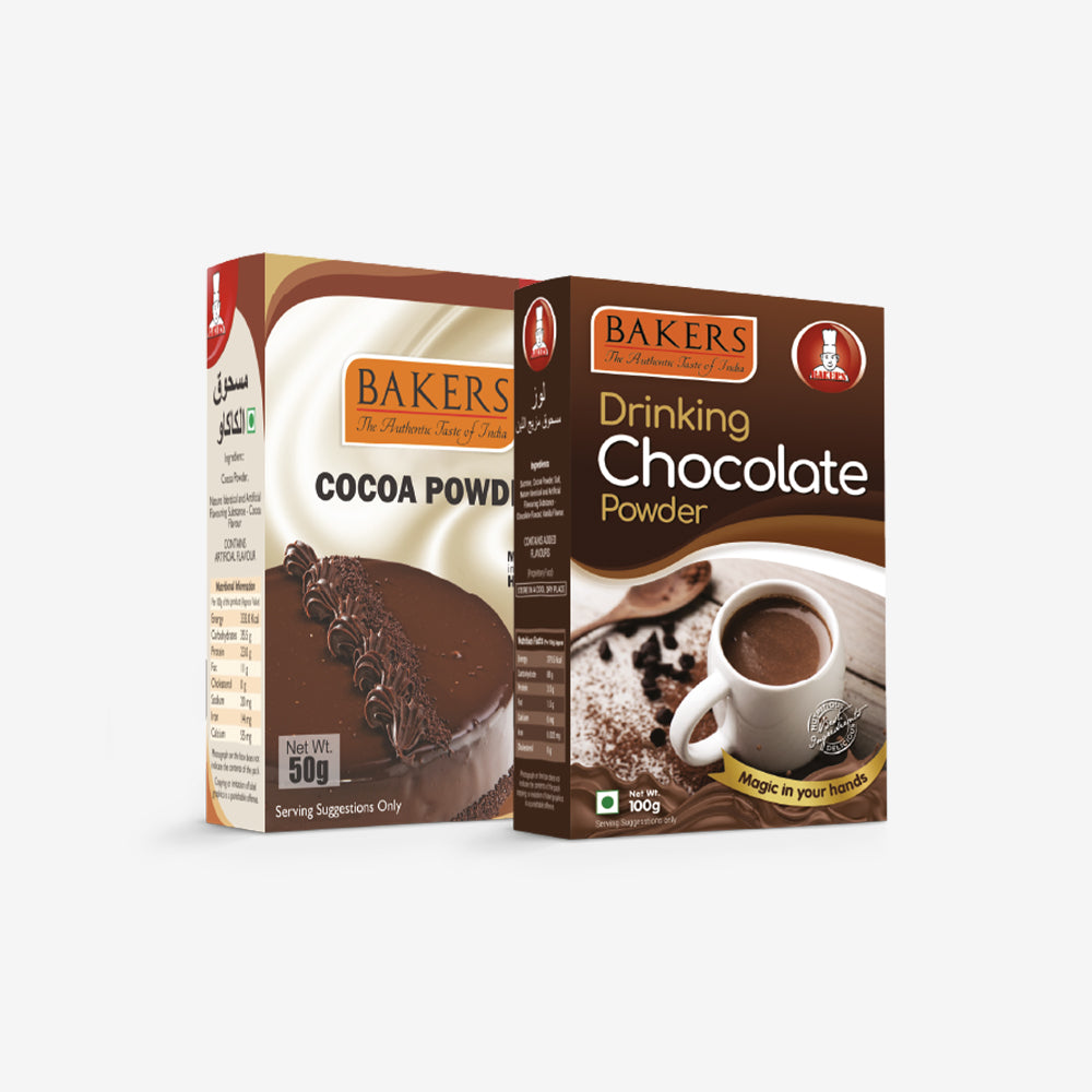 COCOA SWIRL DELIGHT - BAKERS Cocoa Powder 50 gm +Bakers Drinking Chocolate Powder 100 Grams