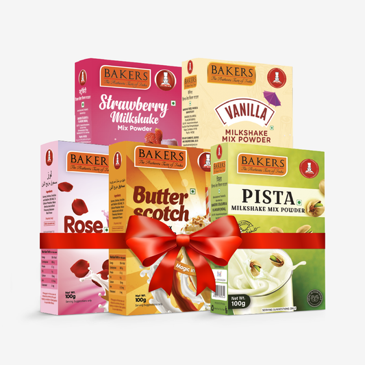 BAKERS Milkshake Mix Powder Pack of 5 VANILLA + STRAWBERRY + PISTA + BUTTERSCOTCH + ROSE