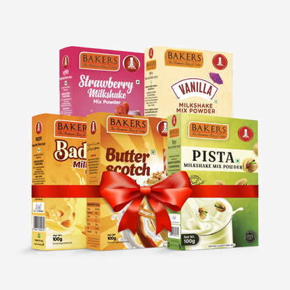 BAKERS Milkshake Mix Powder Pack of 5 VANILLA + STRAWBERRY + PISTA + BUTTERSCOTCH + BADAM