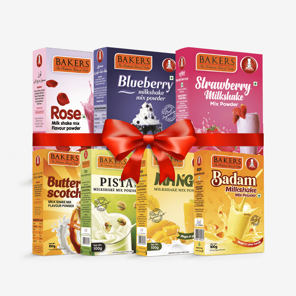 BAKERS Milkshake Mix Powder Pack of 7 STR. + MANGO + PISTA + BUTTERSCOTCH + BADAM + BLUEBERRY + ROSE - Pluugin Store