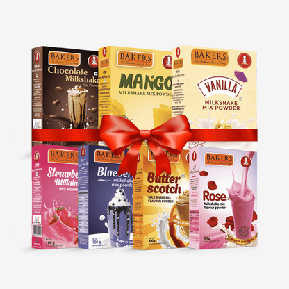 BAKERS Milkshake Mix Powder Pack of 7 VANILLA + STR. + MANGO + CHOCOLATE + BUTTERSCOTCH + BLUEBERRY + ROSE - Pluugin Store