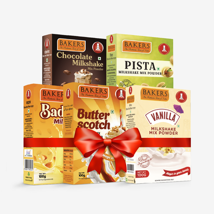 BAKERS Milkshake Mix Powder Pack of 5 VANILLA + PISTA + CHOCOLATE + BUTTERSCOTCH + BADAM