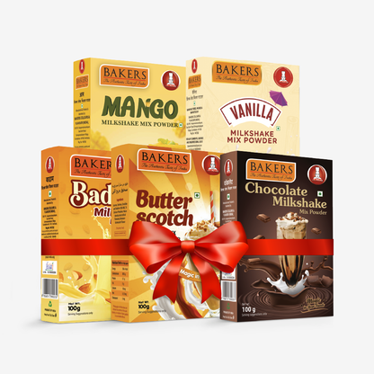 BAKERS Milkshake Mix Powder Pack of 5 VANILLA + MANGO + CHOCOLATE + BUTTERSCOTCH + BADAM