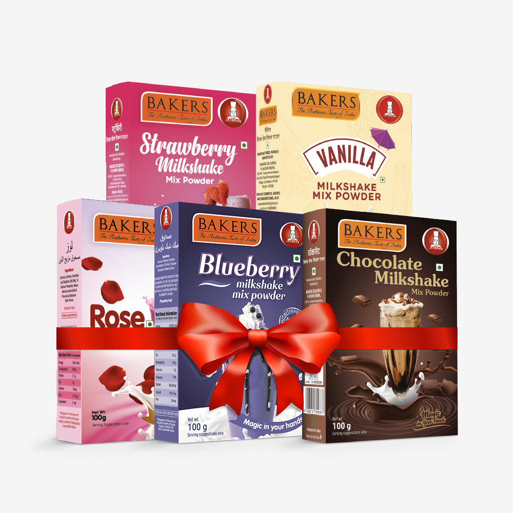 BAKERS Milkshake Mix Powder Pack of 5 VANILLA + STRAWBERRY + CHOCOLATE + BLUEBERRY + ROSE