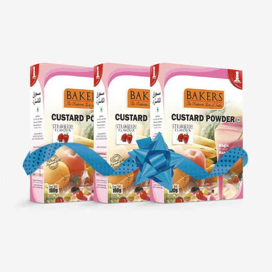 BAKERS Custard Powder Strawberry Flavour Pack of 3 (100 gm x 3)