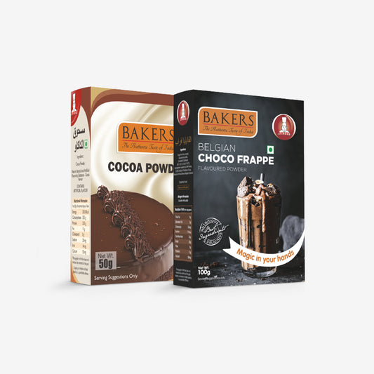 DOUBLE DELIGHT PACK 3 - BAKERS Cocoa Powder 50 gm + BAKERS Belgian Choco Frappe Powder 100g