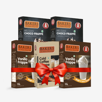 BAKERS FRAPPE Vanilla + Belgian Choco + Cold Coffe Frappe Powder (Pack of 5) 100gm Each