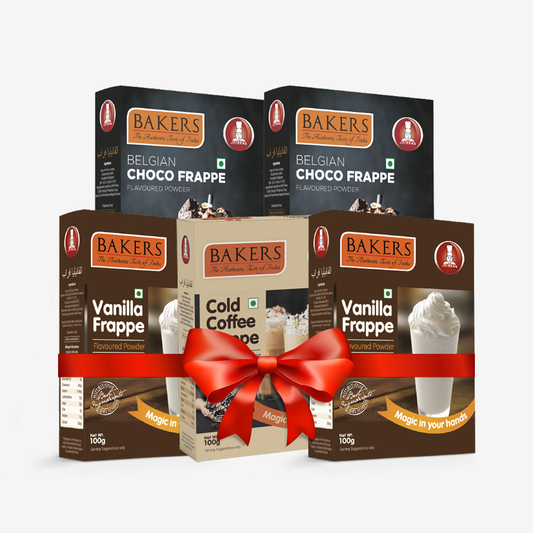 BAKERS FRAPPE Vanilla + Belgian Choco + Cold Coffe Frappe Powder (Pack of 5) 100gm Each