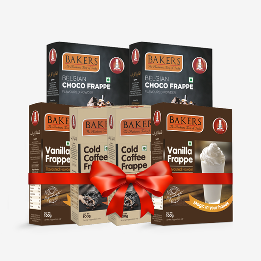 BAKERS FRAPPE Vanilla + Belgian Choco + Cold Coffe Frappe Powder (Pack of 6) 100gm Each