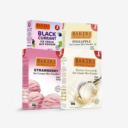 ICE CREAM COMBO 3 - BAKERS Ice Cream Mix Powder Black Currant + Strawberry + Butter Scotch + Pineapple  Flavour