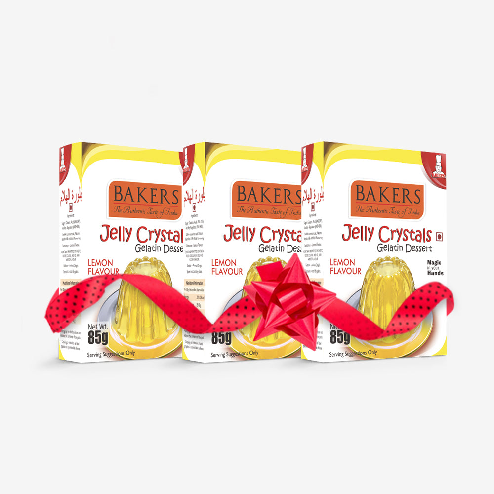 BAKERS Jelly Crystals (Gelatin Dessert) Lemon Flavour Pack of 3 (85 gm x 3)