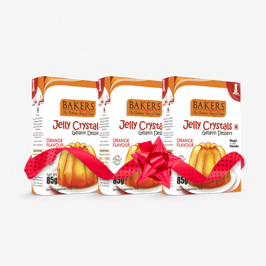 BAKERS Jelly Crystals (Gelatin Dessert) Orange Flavour Pack of 3 (85 gm x 3)