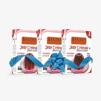 BAKERS Jelly Crystals (Gelatin Dessert) Raspberry Flavour Pack of 3 (85 gm x 3)