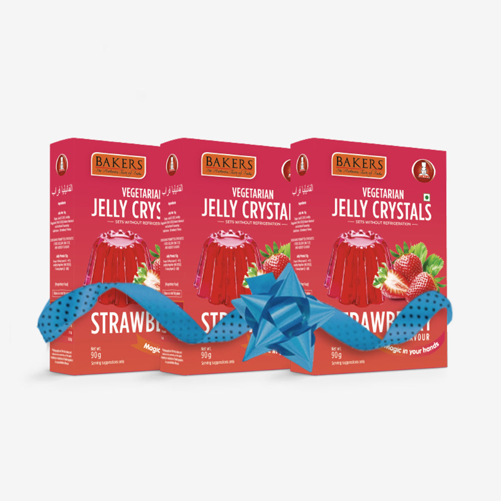 BAKERS Jelly Crystals Strawberry Flavour Pack of 3 (90 gm x 3)