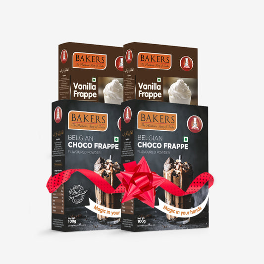 TWIN TEMPTATION PACK 3 - BAKERS Vanilla + Belgian Choco Frappe Powder Pack of 4 (100 gm x 4)