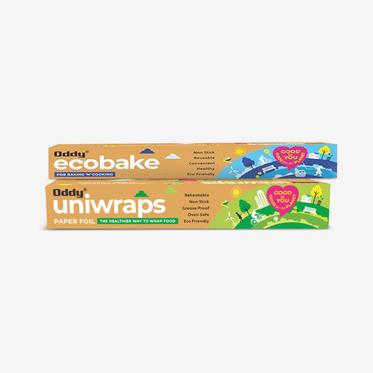 WRAP & BAKE DUO 1 -Oddy Uniwraps Food Wrapping Paper 11"  (20M) + Oddy Ecobake+ Heavy Duty Coated Cooking  Paper 10" (20 M) 1X35 PC