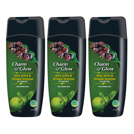 Charm & Glow Amla, Aritha & Shikakai Shampoo with Conditioner Pack of 3 (350 ml x 3) - Global Plugin