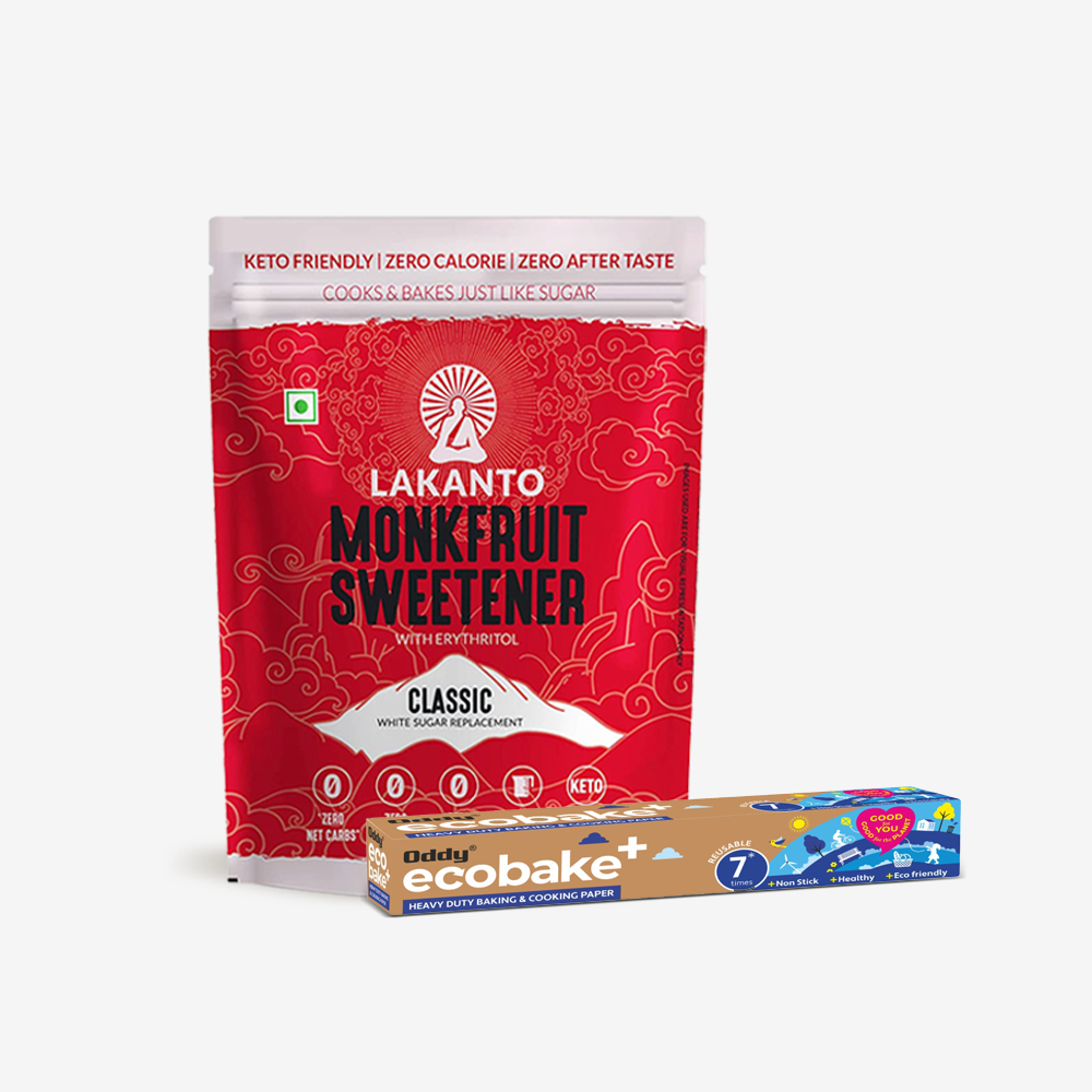 Lakanto Classic Monk Fruit Sweetener 200 gm + Oddy Ecobake+ Heavy Duty Coated Cooking  Paper 10" (20 M) 1X35 PC