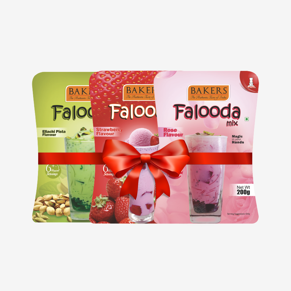 BAKERS Falooda Mix Powder STR, ROSE, ELAICHI PISTA Flavour Pack of 3 (200 gm )