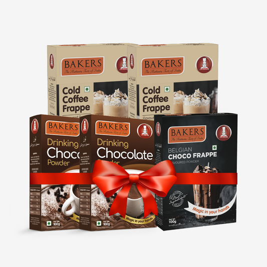 BAKERS 2 Drinking Choco + 2 Cold Coffee + 1 Belgian Frappe Powder  Pack of 5 100gm